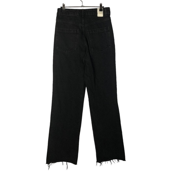 Zara Black High Rise Frayed Hem Straight Leg Jeans 6 - Picture 2 of 4